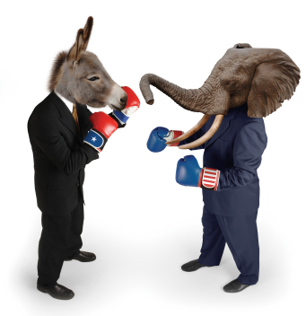 Democrat vs. Republican on white
